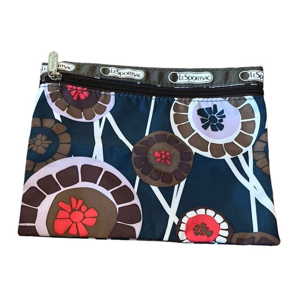 Le Sportsac Classic 1-Zip Cosmetic Pouch Make Up Bag Floral Geometric 7x8.5”